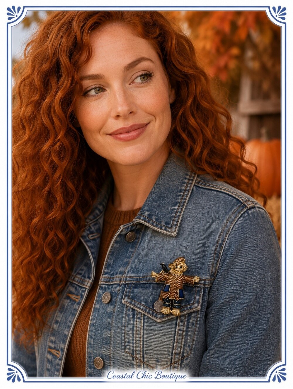 Autumn Scarecrow Pin - Blue & Gold